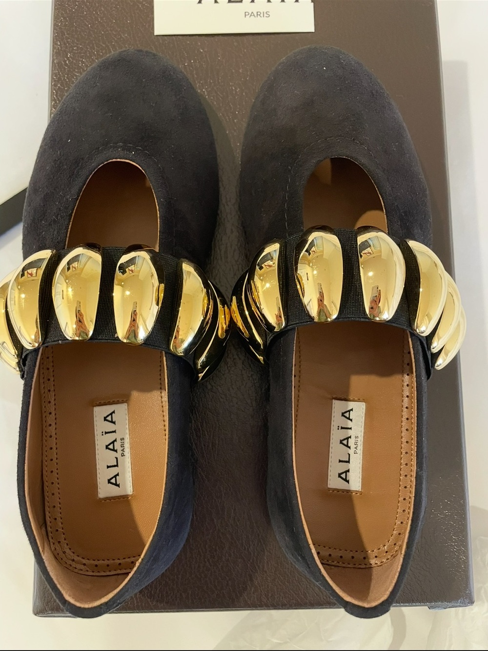 ALAÏA Embellished Jewel suede ballet flats